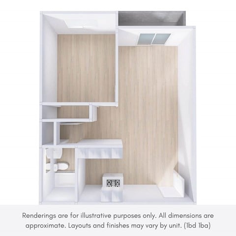 Floor plan for 1 bed, 1 bath, 850 sqft